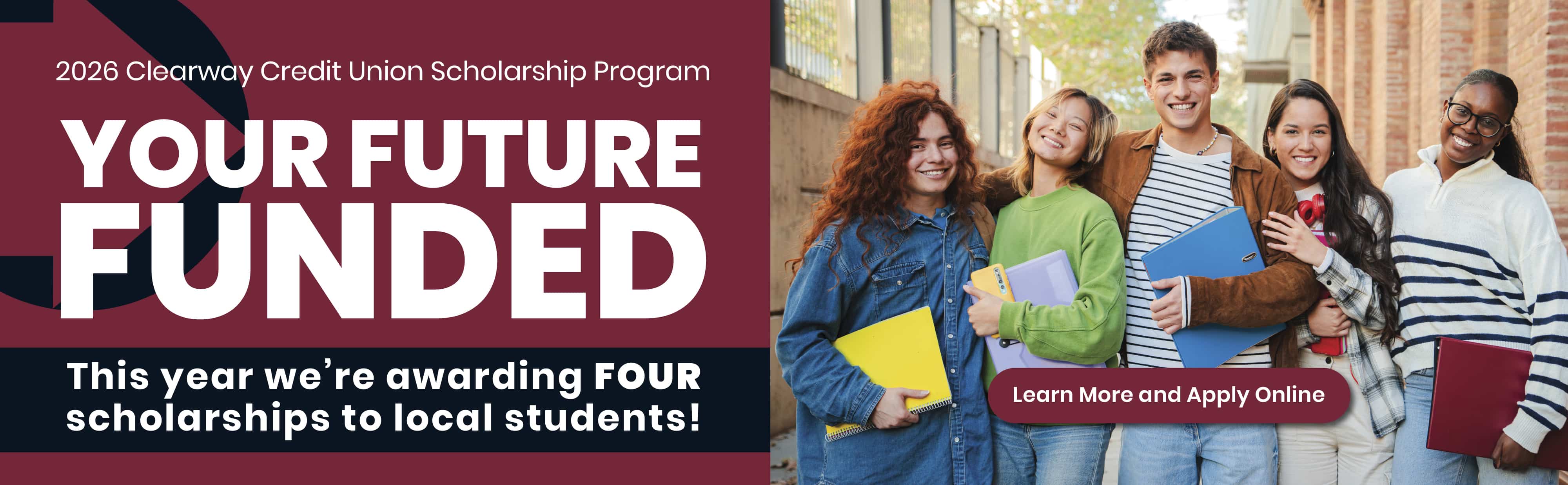 Young man standing holding books for college.